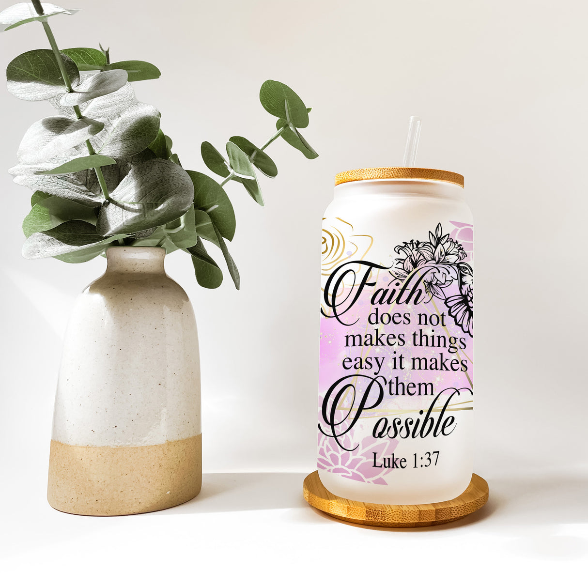 Glass tumbler with Bible verse. Christian Glass tumbler.