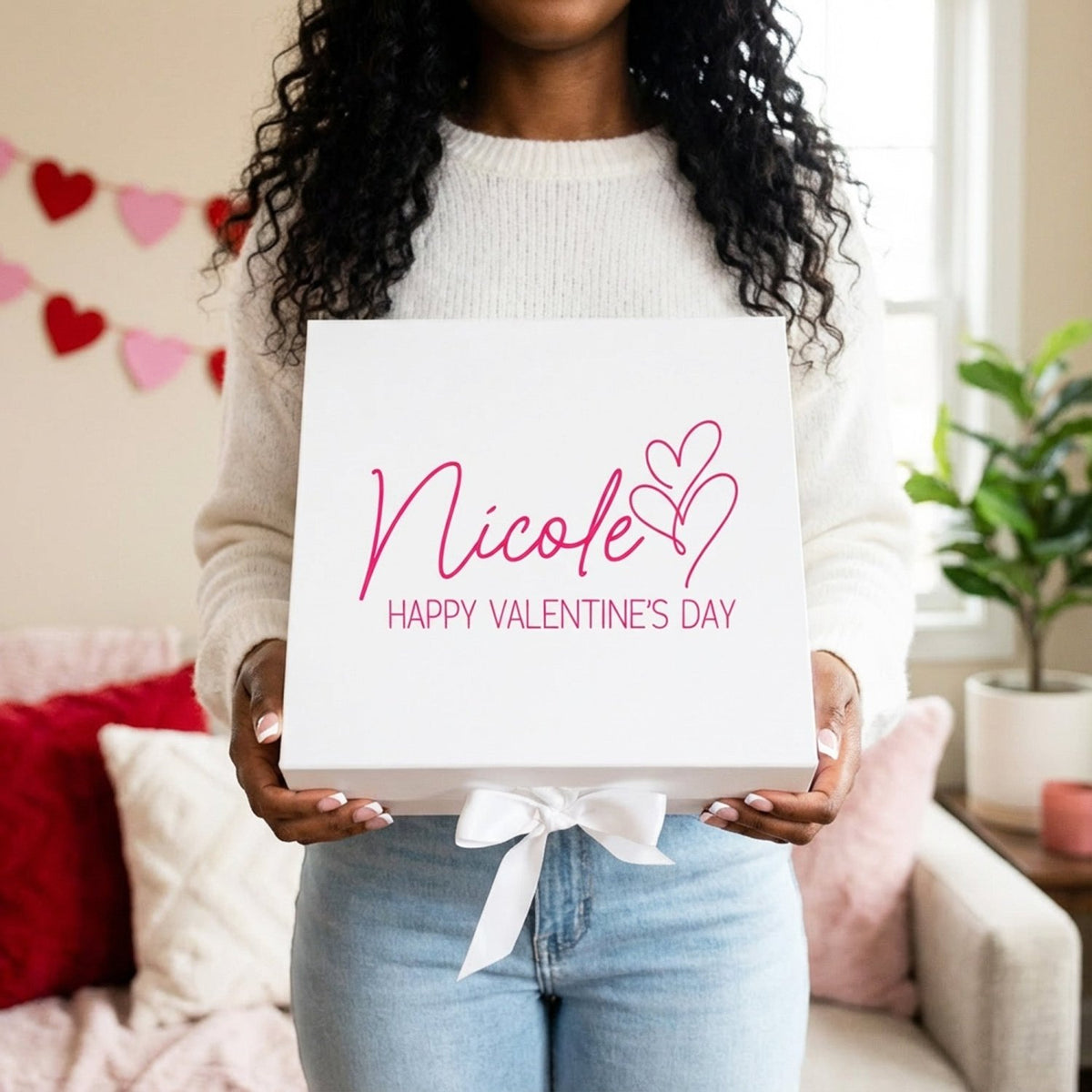 Multi Design Personalized Empty Valentine's Gift Box w Magnetic Lid, Bow and Crinkle Paper - Gifts Are Blue