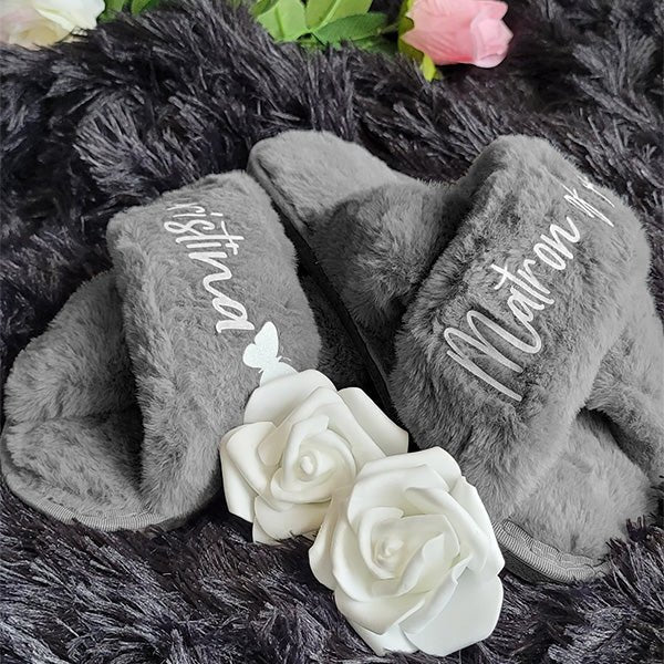 BluChi Personalized Fluffy Slippers for Women/ Bridesmaid & Bride Gift - Gifts Are Blue