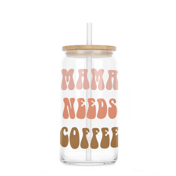 Floral Mama Needs Her Coffee Iced Coffee Glass Tumbler with Heart Design