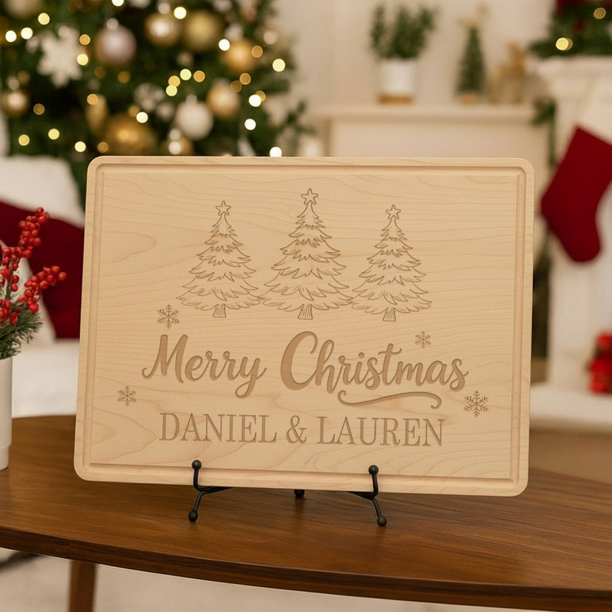 Merry Christmas Personalized Cutting Board for the Holidays - Gifts Are Blue