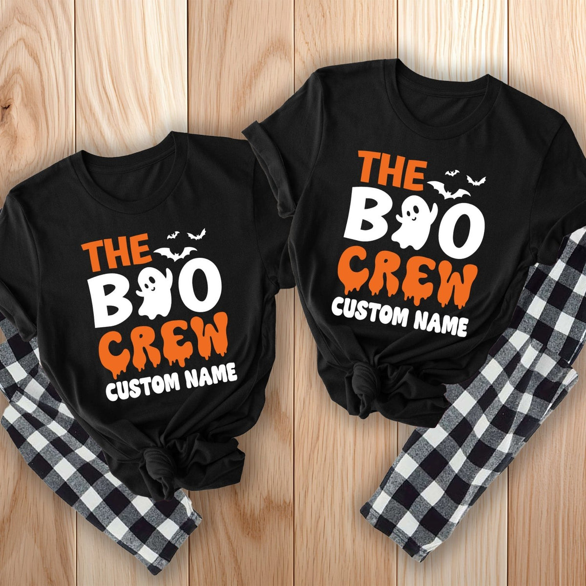 Personalized matching Halloween pajamas for family and couples, custom with name.