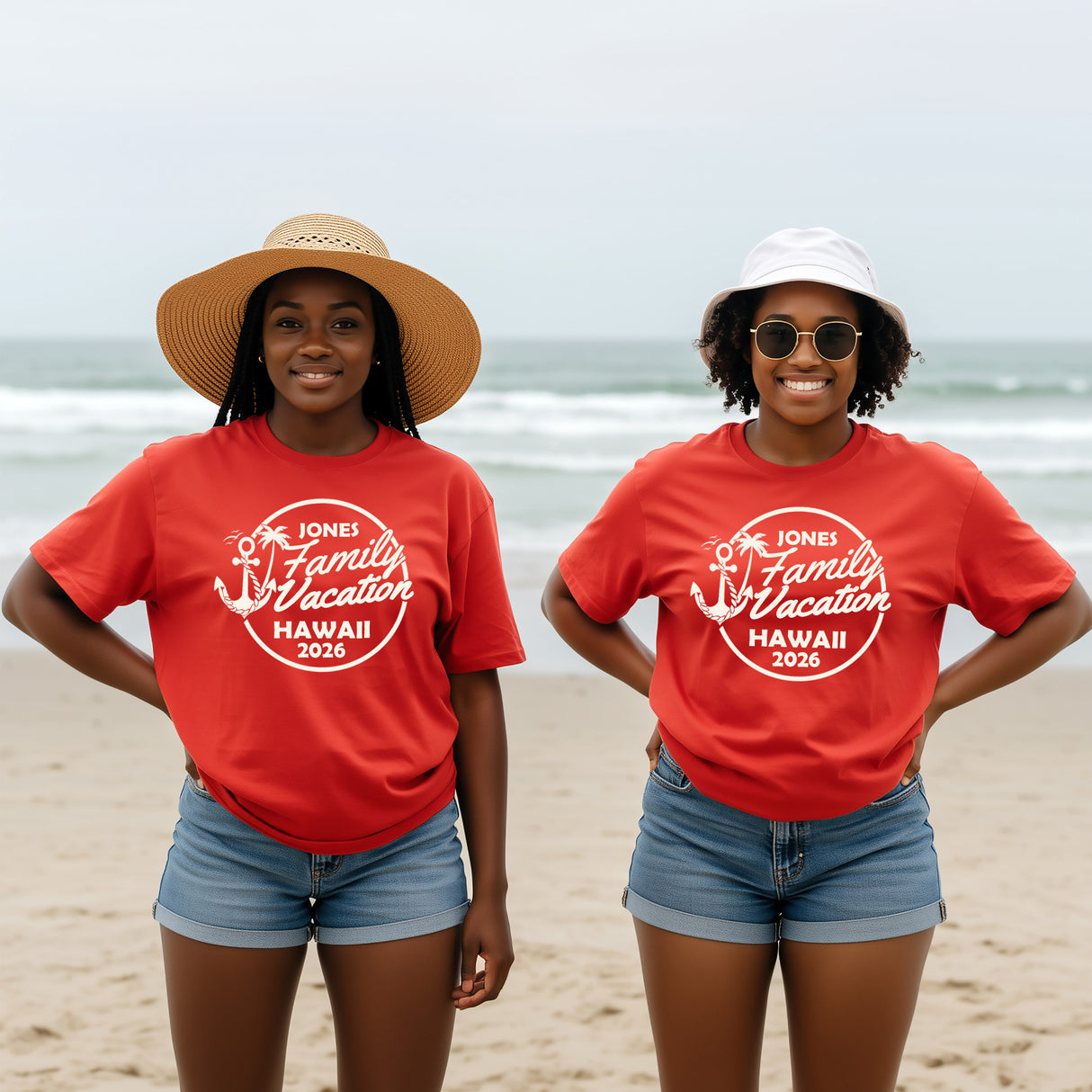 Personalized family beach trip shirts come in all sizes and feature custom names and colors.