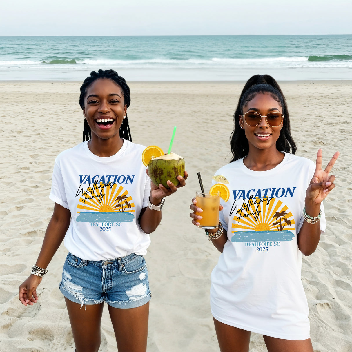 Family matching beach shirts for vacation with personalized details ideal for reunions, travel days, and coastal adventures.