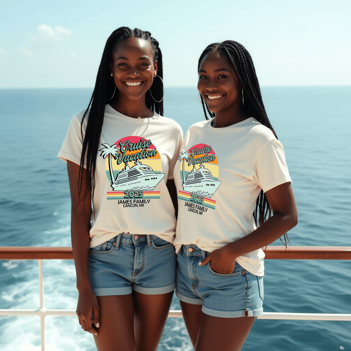 Matching cruise shirts for friends and family. The perfect t-shirt to wear on a family trip or family reunion.