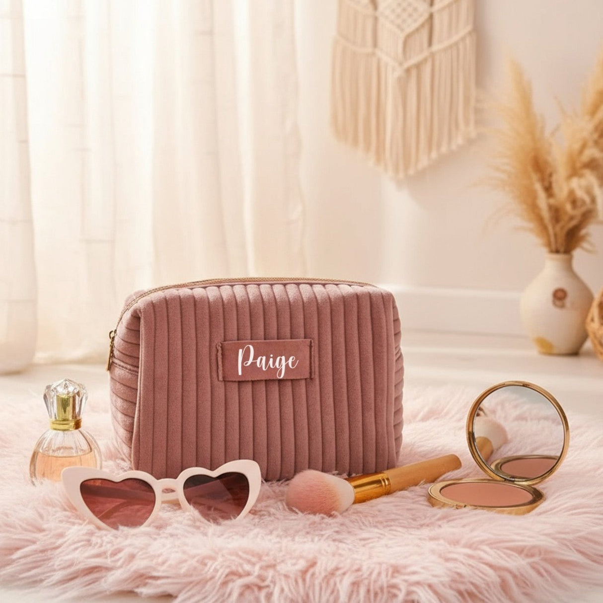 Personalized Velvet Makeup Bag with Name, Custom Gift for Teen Girls - Gifts Are Blue