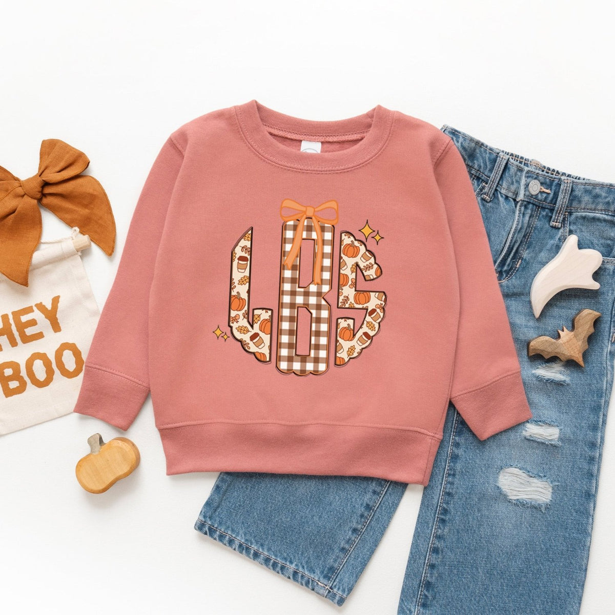 Personalized Fall Monogram Sweatshirts for Girls, Cute Kids Fall Sweaters - Gifts Are Blue