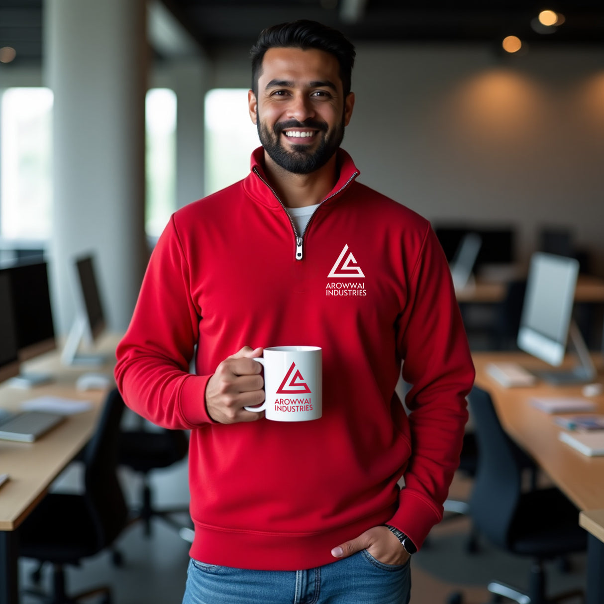 Mens custom logo quarter zips. Promotional business apparel.