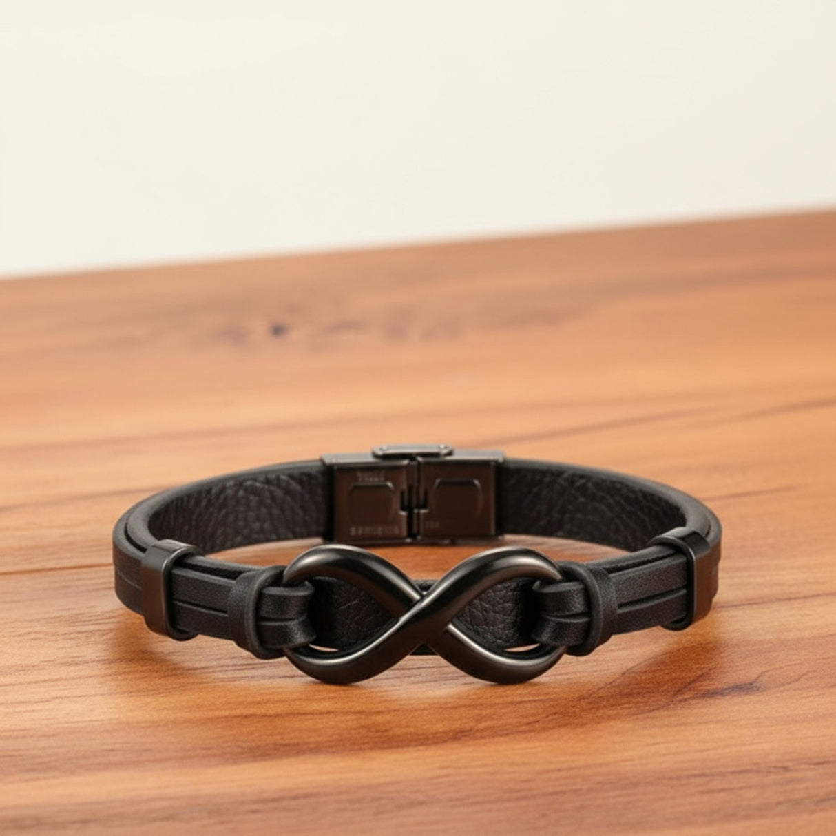 Infinity Leather Bracelet for Men in 3 Lengths, Black