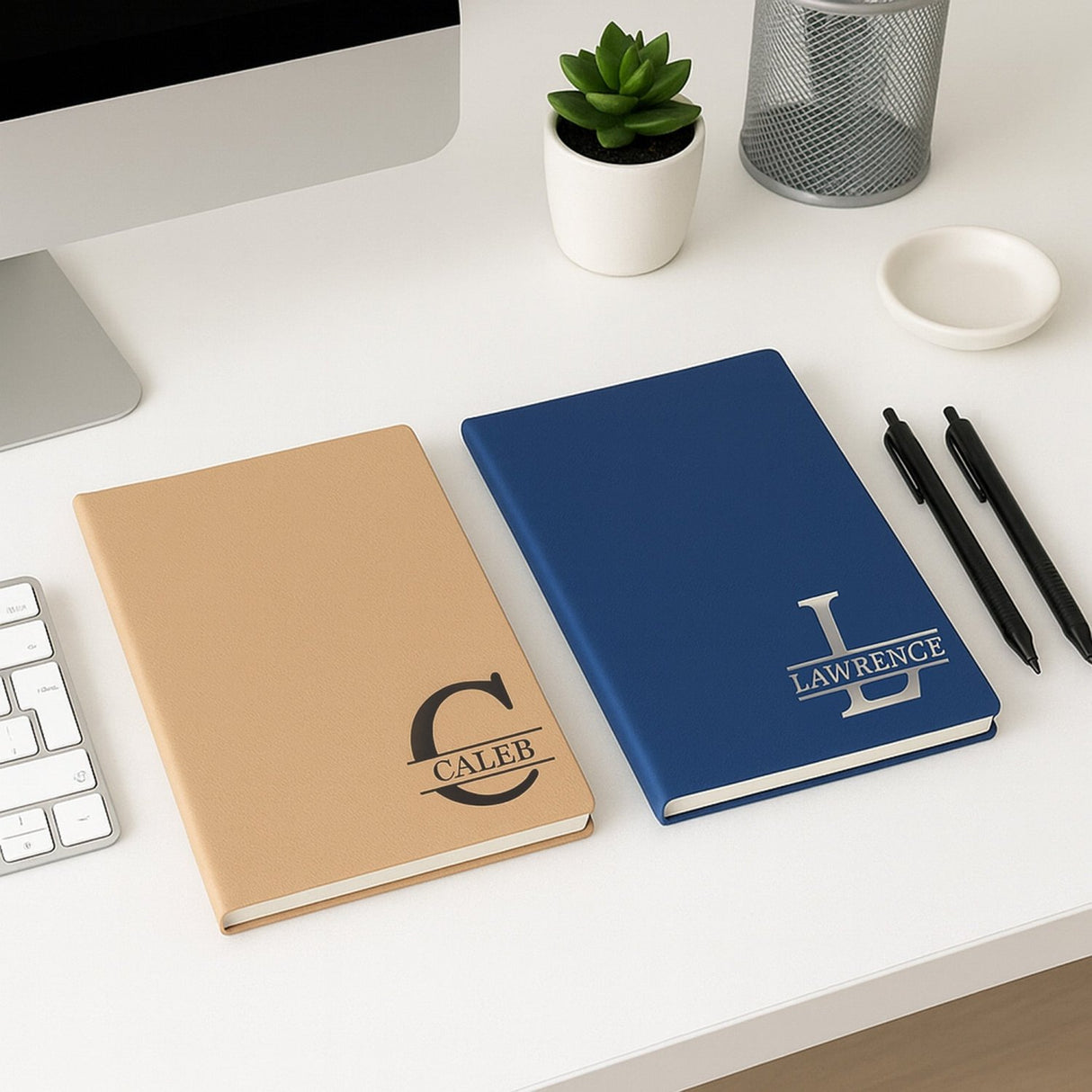 Split Monogram Initial Personalized Leather Journal for Him - Gifts Are Blue