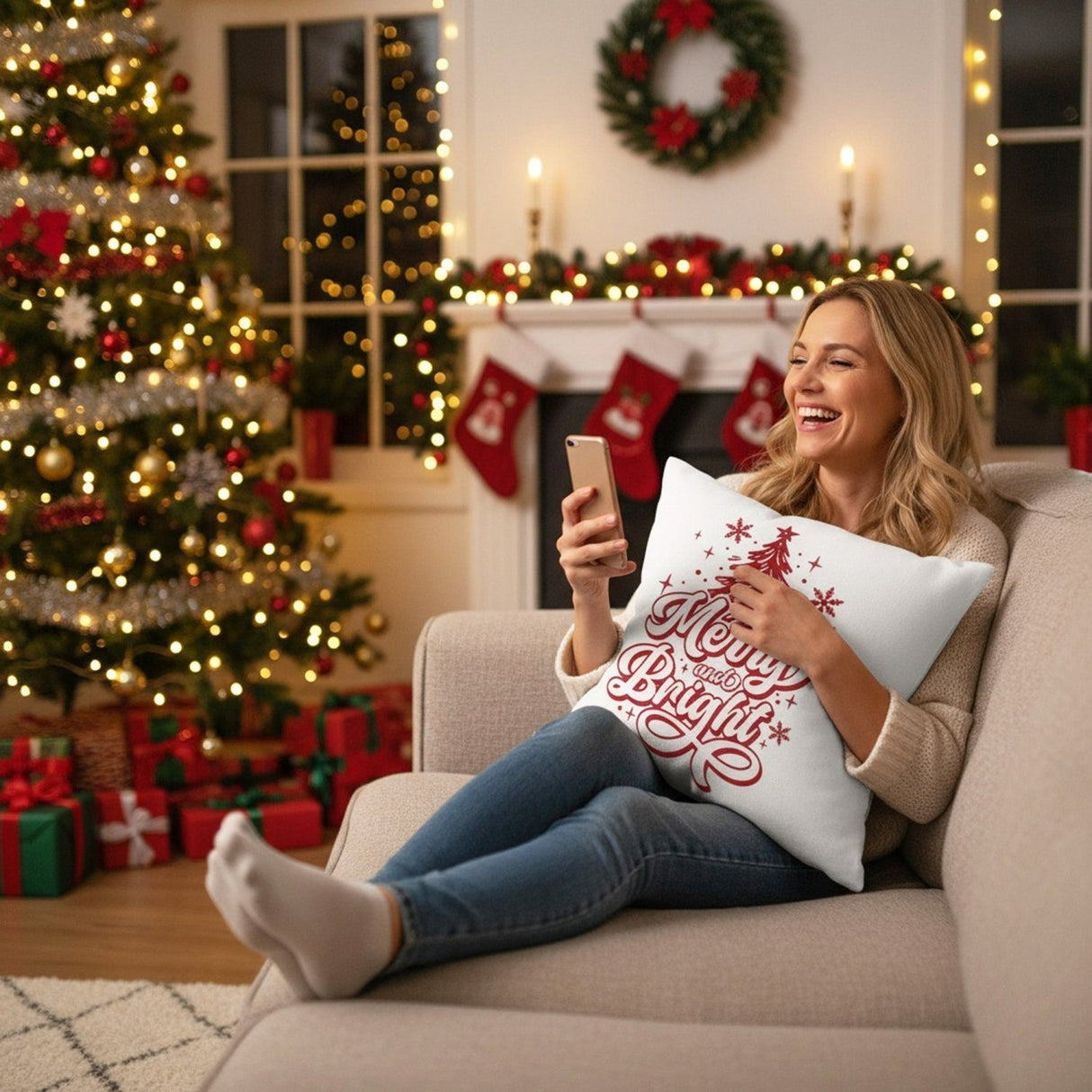 Multi Design Christmas Pillows for Couch, Set of 2, 3, and 4, Holiday Decoration - Gifts Are Blue