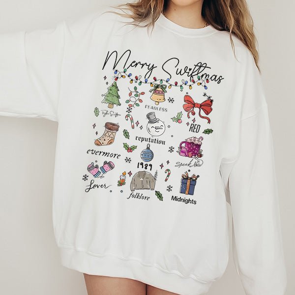Merry Swiftmas Taylor's Version Sweatshirt for Swifties - Gifts Are Blue
