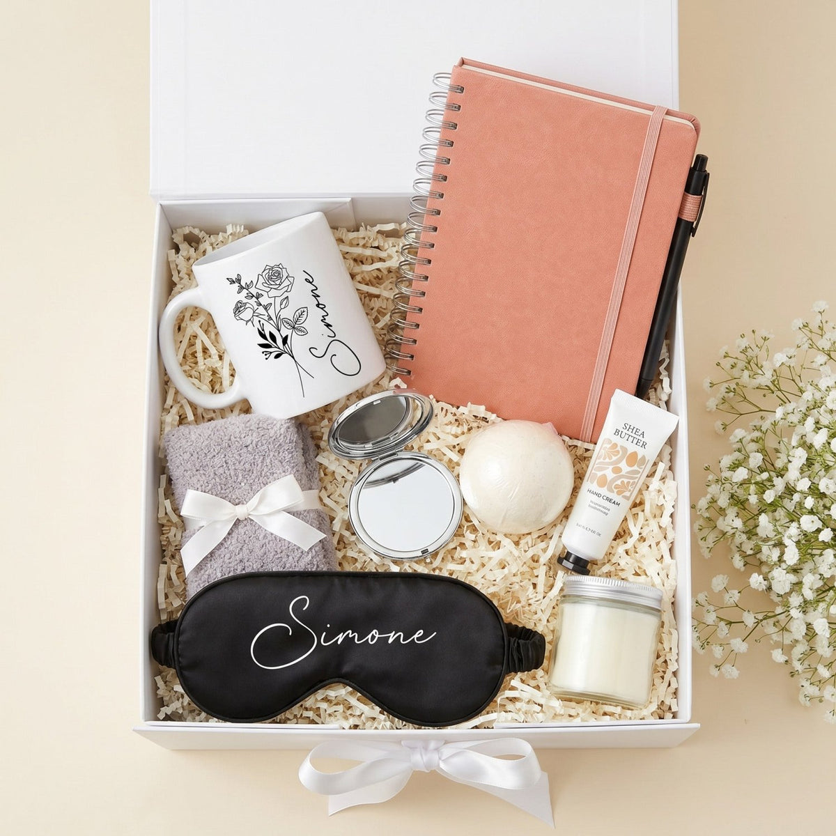 Simply Calm Gift Set for Women with Custom Mug & Sleep Mask - Gifts Are Blue