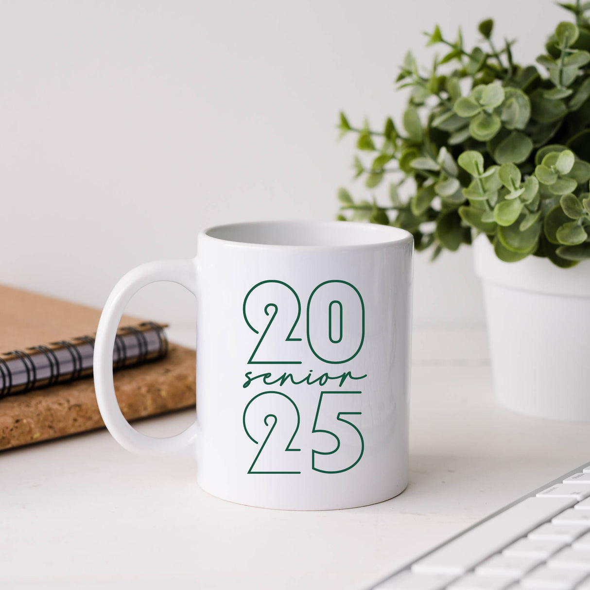 Trendy 2025 senior coffee cup with minimalist design, perfect for grads who love simplicity.