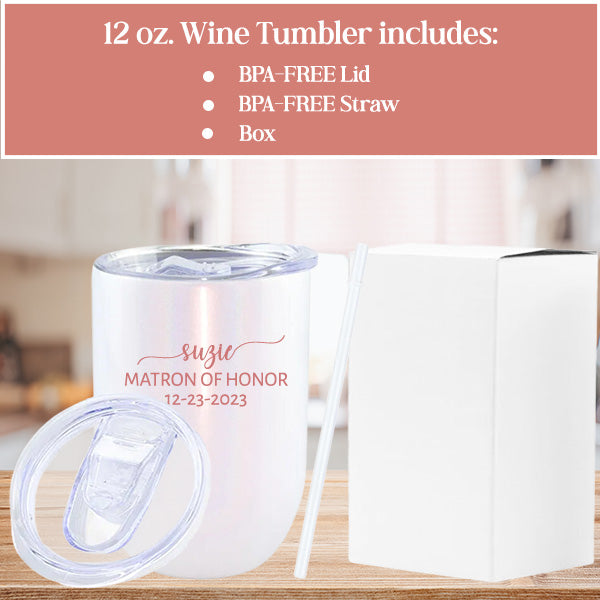 Personalized Minimalist Bridesmaid Wine Tumbler with Custom Name & Date Gift