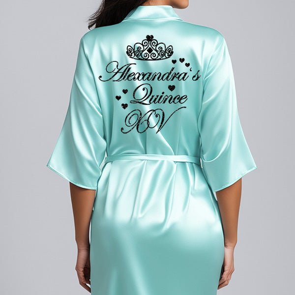 Pretty Personalized Mis Quince Robe and Slipper Set Custom with Name and Date - Gifts Are Blue