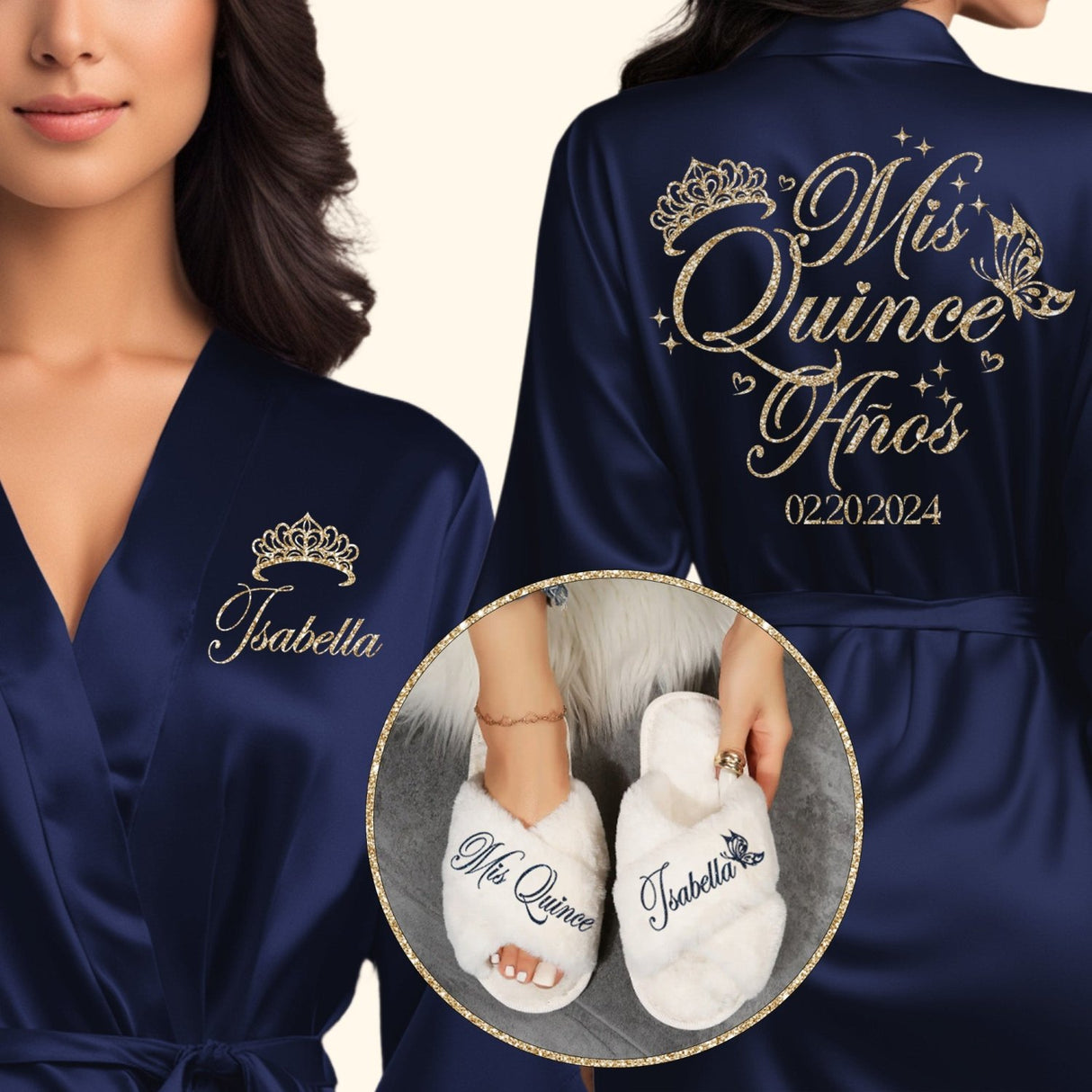 Personalized Mis Quince Anos Robe and Slipper Set Quinceanera Gift - Gifts Are Blue