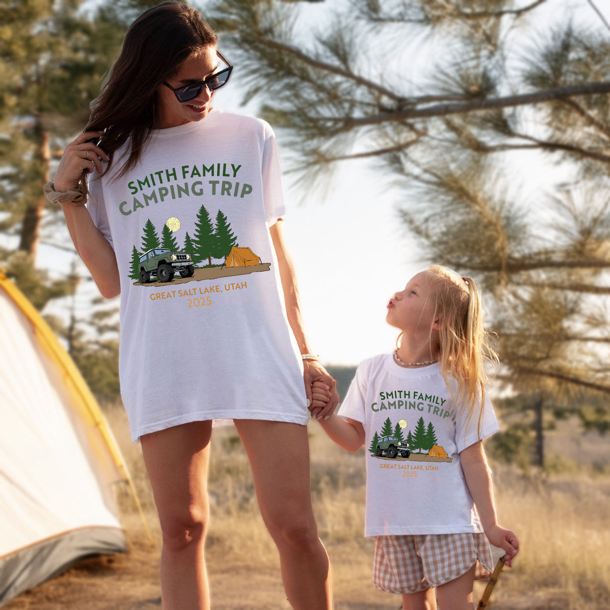 Personalized Family Vacation T-Shirts for Kids and Adults, featuring custom names, great for reunions, and camping trips .