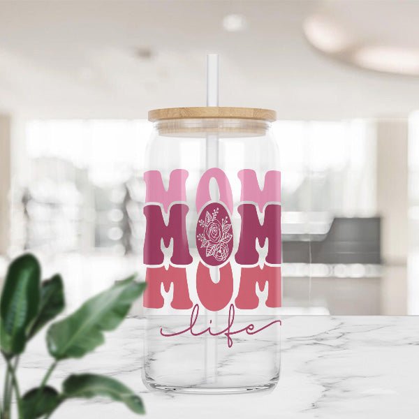 This 16oz glass tumbler is great for iced coffee, ice cream sodas, smoothies, lemondade, iced tea and more. Gift for moms that are just doing the mom life. Its a cute gift that will easily become her favorite coffee cup.
