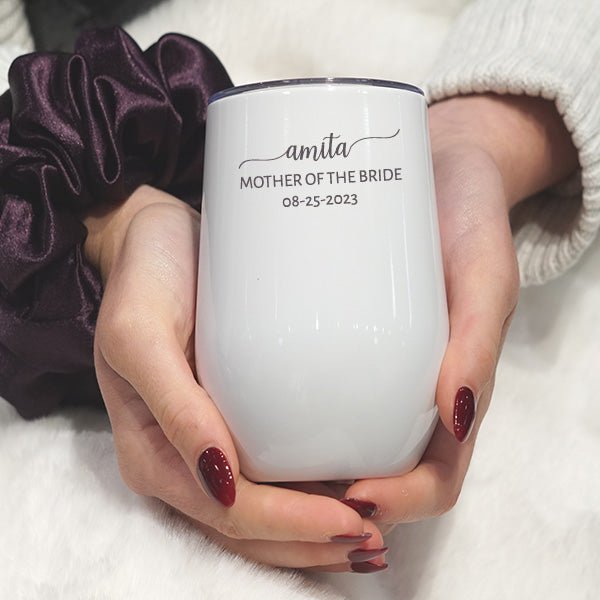 Personalized Minimalist Bridesmaid Wine Tumbler with Custom Name & Date Gift - Gifts Are Blue