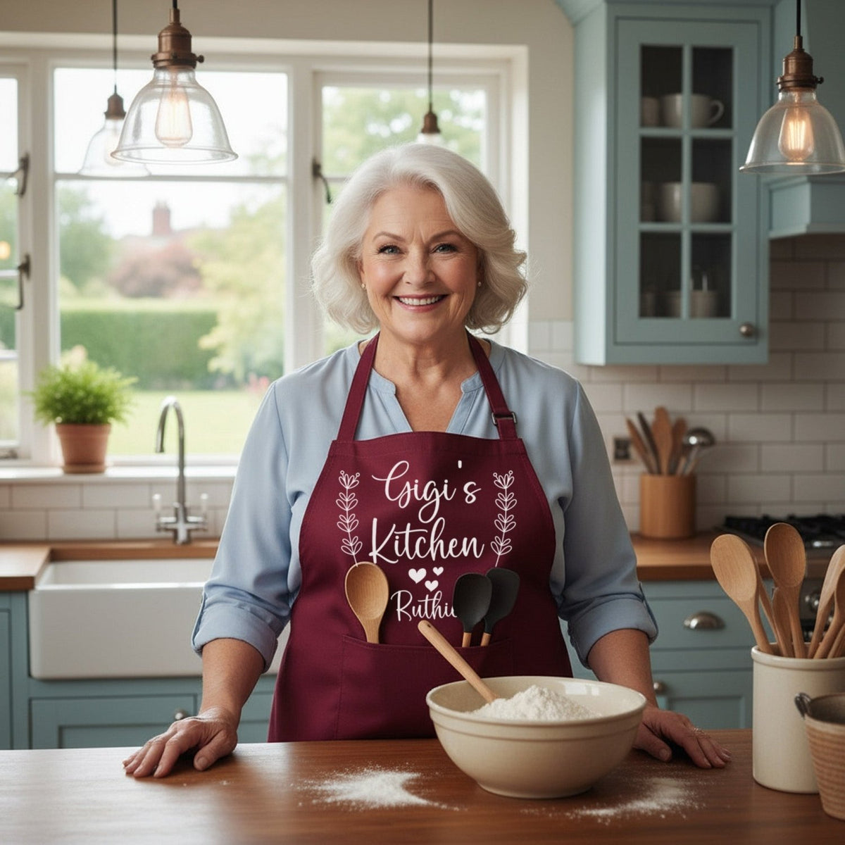 Grandma's Kitchen Personalized Apron w Name & Pocket, Custom Gifts for Women - Gifts Are Blue