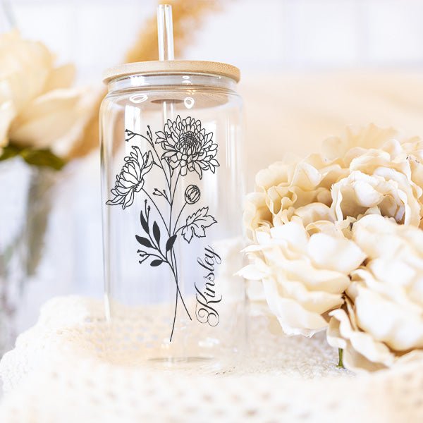 Iced Coffee Glass Can for women. Great personalized gift for her on birthdays, mothers day, Christmas and more.