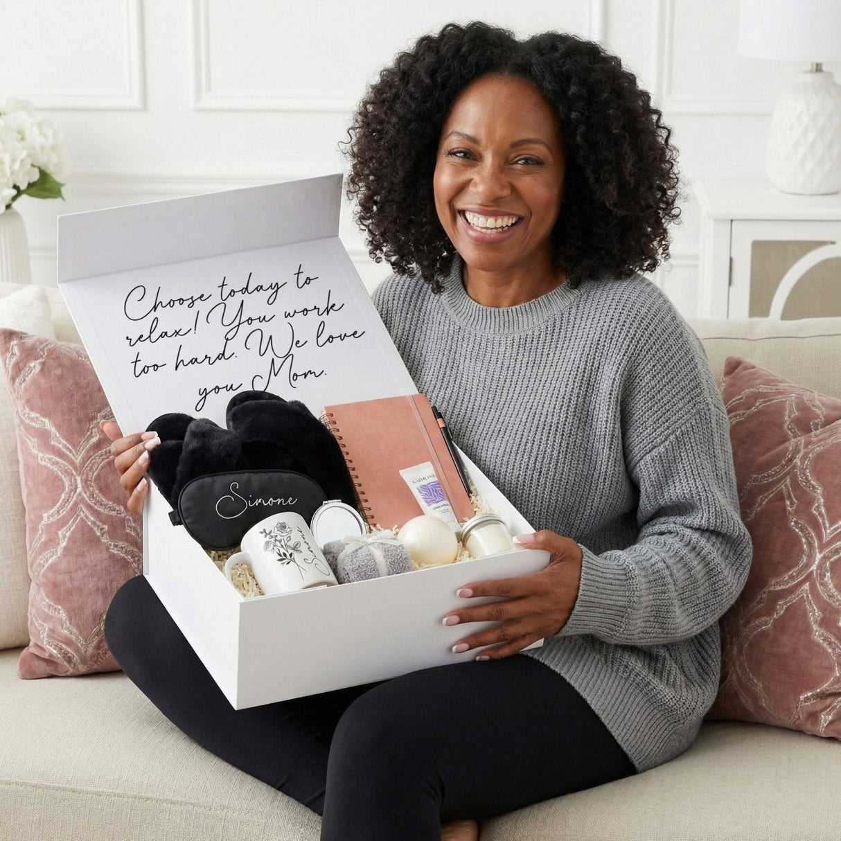 Calm Comfort Gift Set for Women - Custom Mug & Fluffy Slippers - Gifts Are Blue