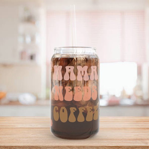 Iced Coffee Glass Cup for Moms and Coffee Lovers. Funny gift for mom on Mothers Day, Birthdays, Christmas and more.