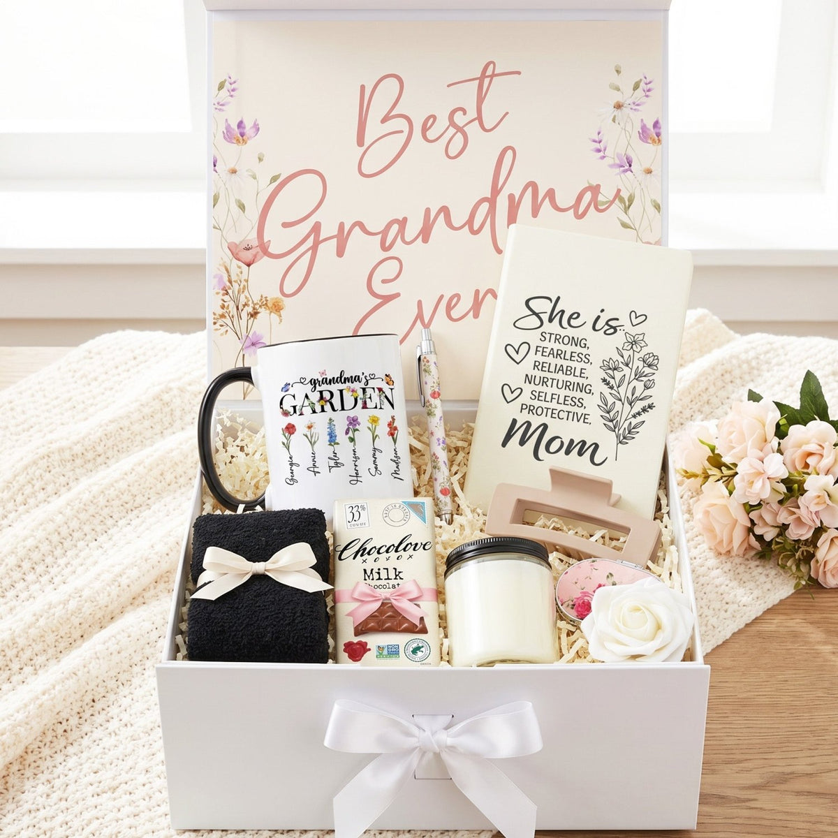 Garden Bloom Personalized Mom Gift Box with Mug and Engraved Journal - Gifts Are Blue