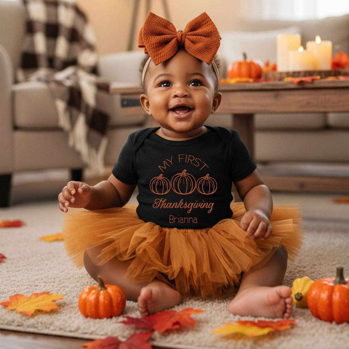 My First Thanksgiving Onesie Outfit Personalized with Name for Baby Girl and Boy - Gifts Are Blue