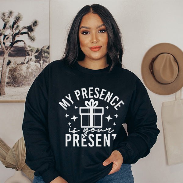 Humorous My Presence Is Your Present Sweatshirt for the Holidays - Gifts Are Blue