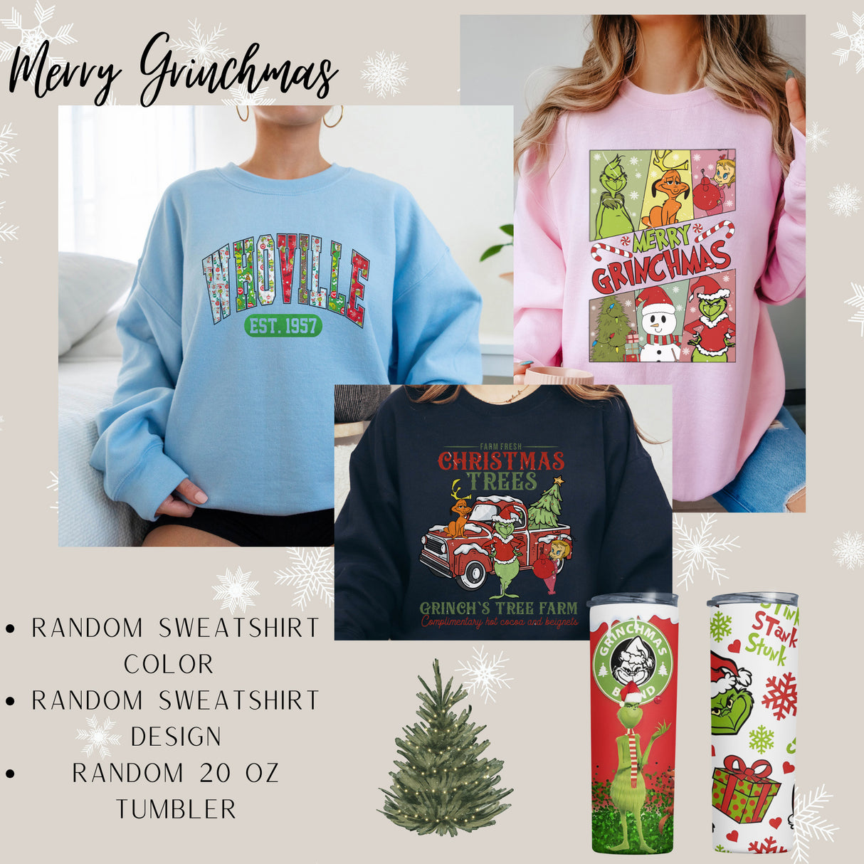 Cute Mystery Grinch Christmas Sweatshirt and 20oz Tumbler Bundle