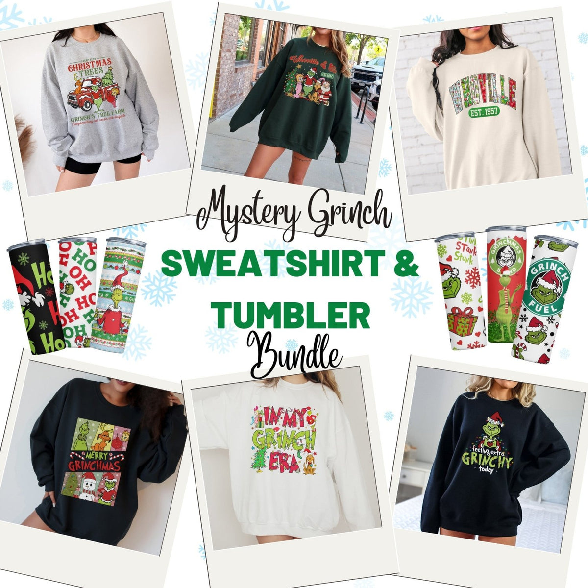 Cute Mystery Grinch Christmas Sweatshirt and 20oz Tumbler Bundle - Gifts Are Blue