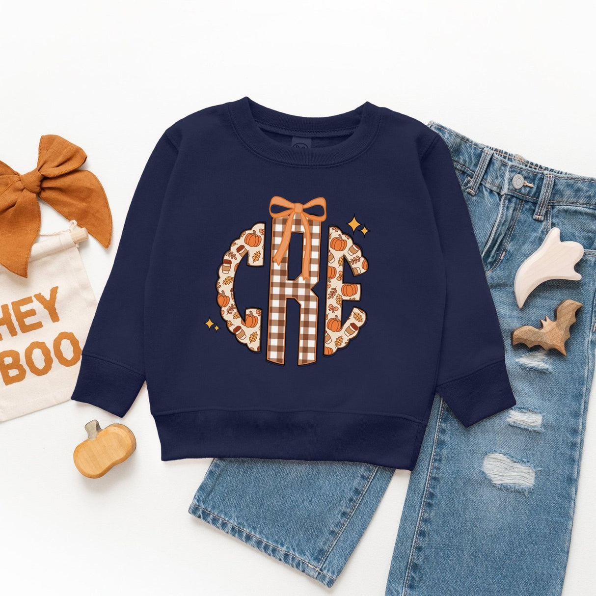 Personalized Fall Monogram Sweatshirts for Girls, Cute Kids Fall Sweaters - Gifts Are Blue