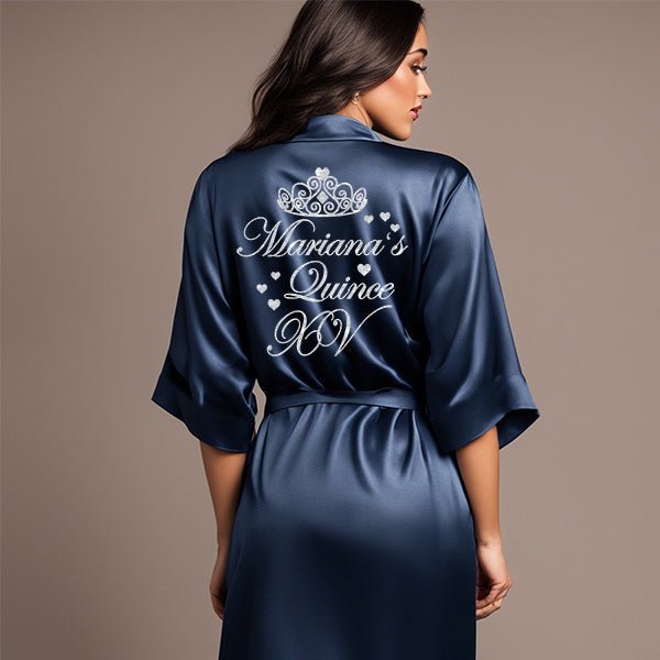 Pretty Personalized Mis Quince Robe and Slipper Set Custom with Name and Date - Gifts Are Blue