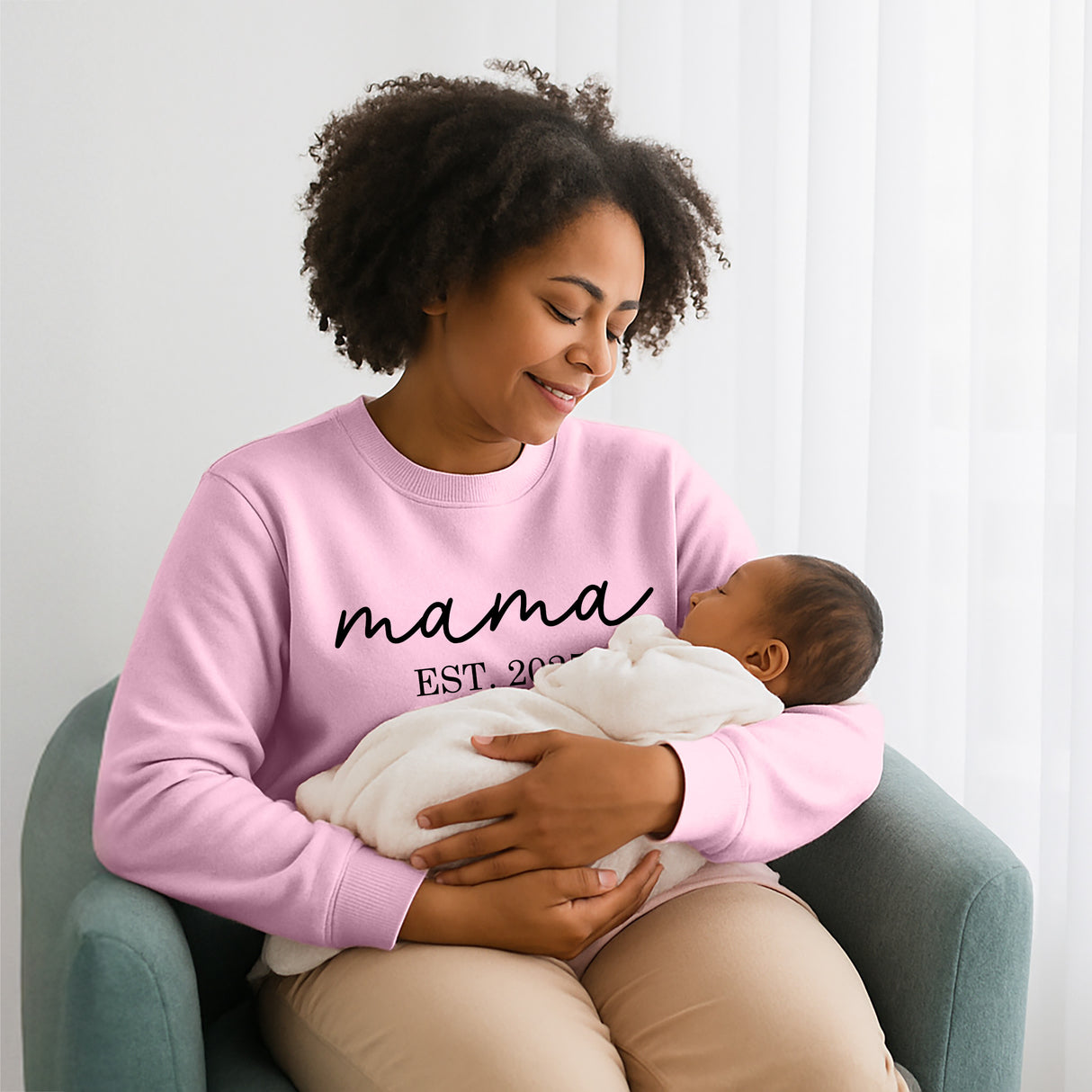 Push gift for new mom. Mama sweatshirt with established year. Part of a ready to gift bundle.