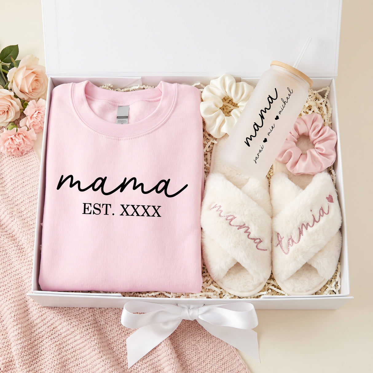 Personalized Gifts for Mom, Push Gift for New Mom with Mama Sweatshirt and Slippers