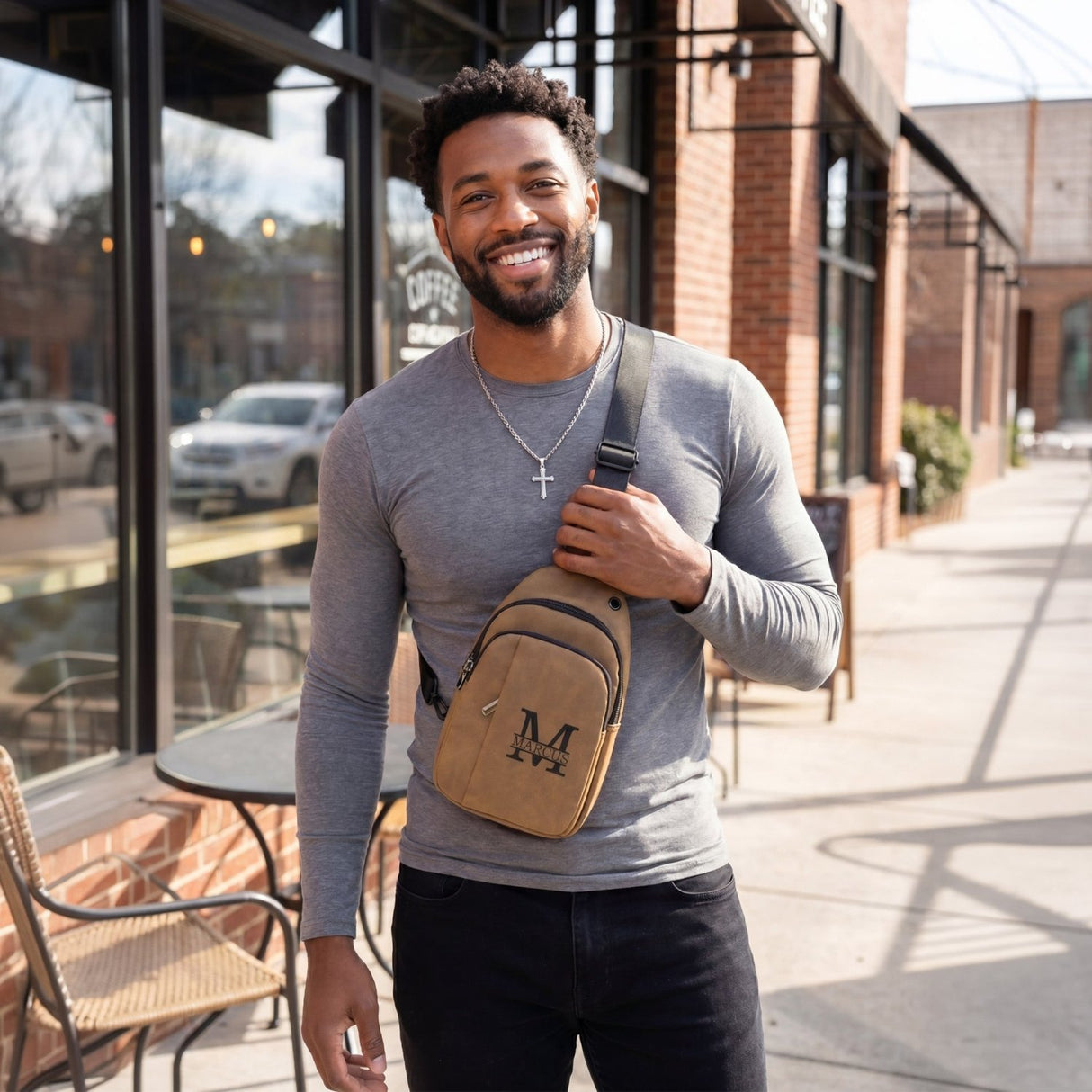 Explorer Custom Sling Bags for Men Engraved with Monogram or Name - Gifts Are Blue