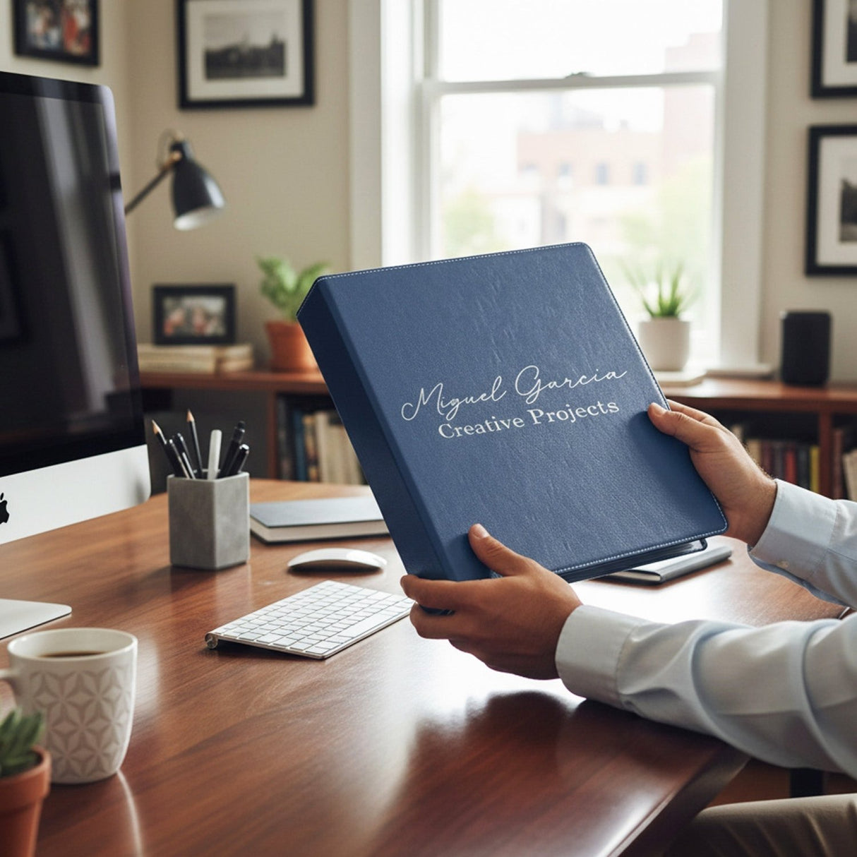 Faux Leather Personalized Binder with Name and Text, Custom Gifts for Him - Gifts Are Blue