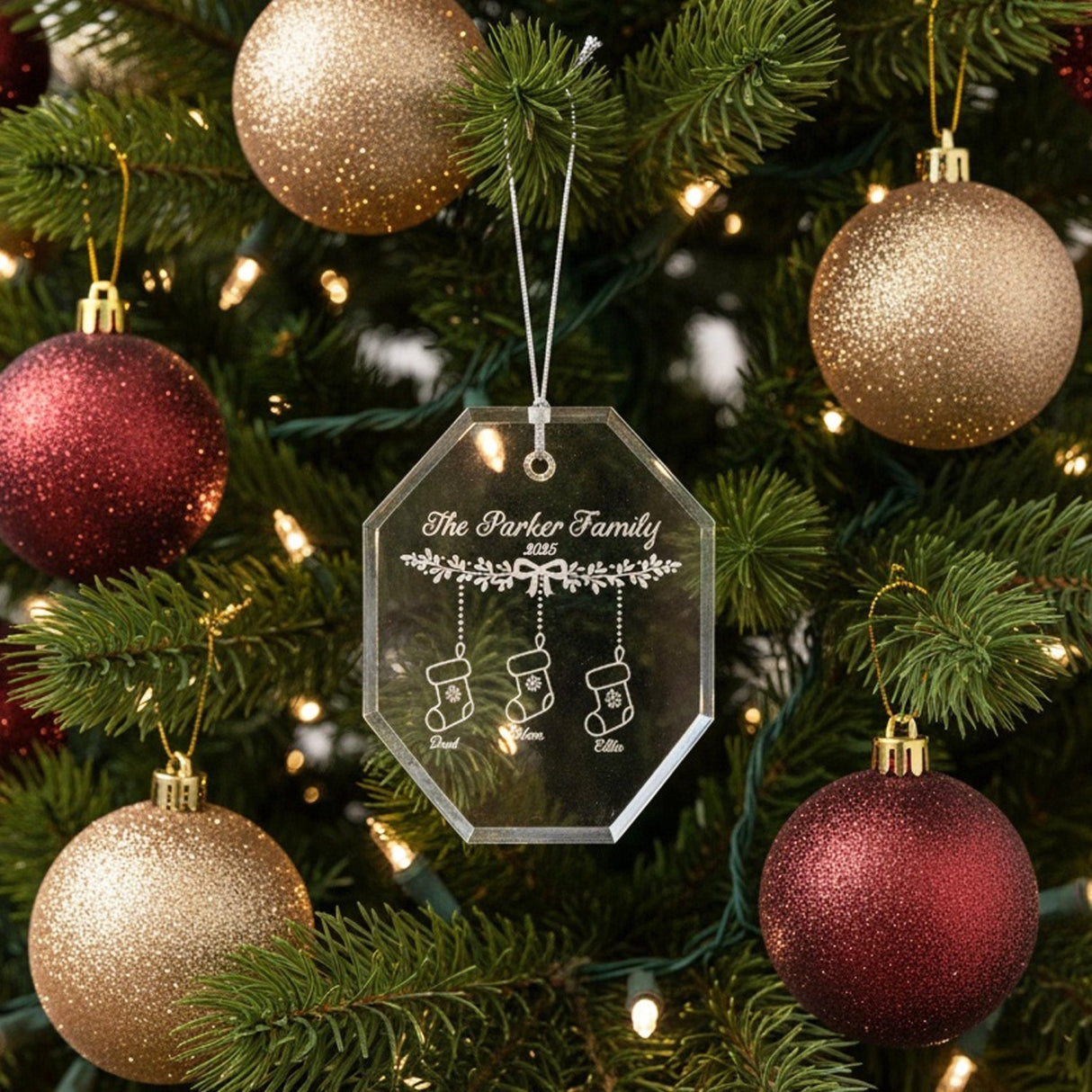 Christmas Stockings Personalized Crystal Ornament with Gift Box for Family, Variety of Shapes - Gifts Are Blue
