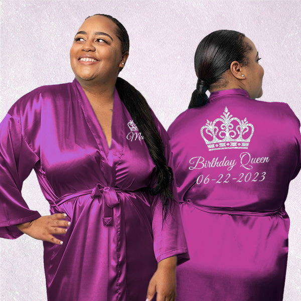 Palace Template Personalized Robes with Name and Crown Design for Bride Bridesmaids Quinceañera and Birthday Queen