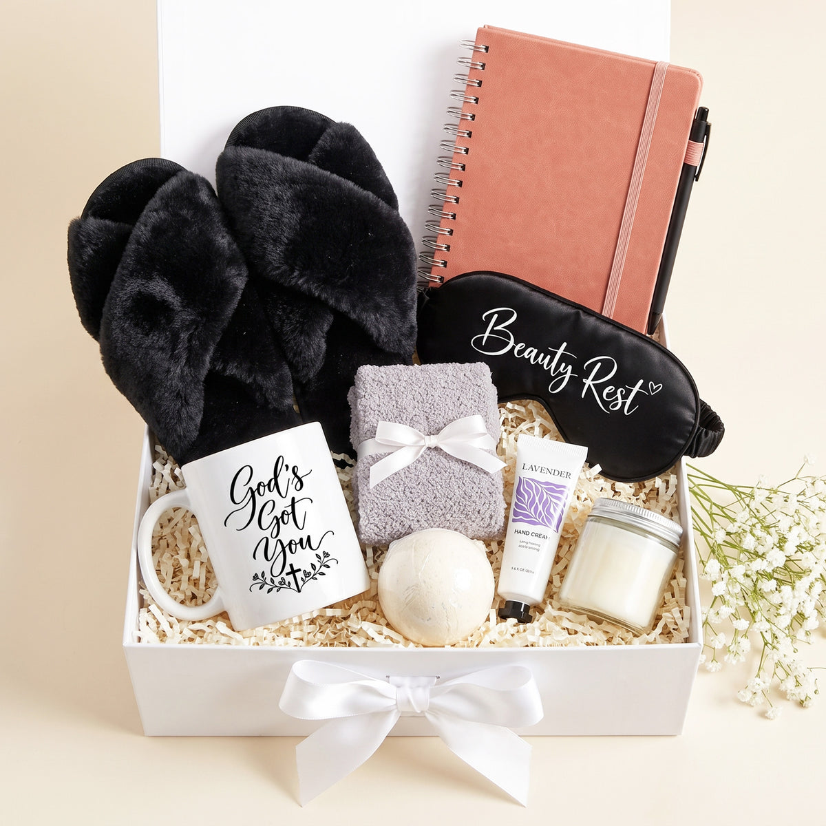 Calm Comfort Self Care Gift Box Black Slippers
