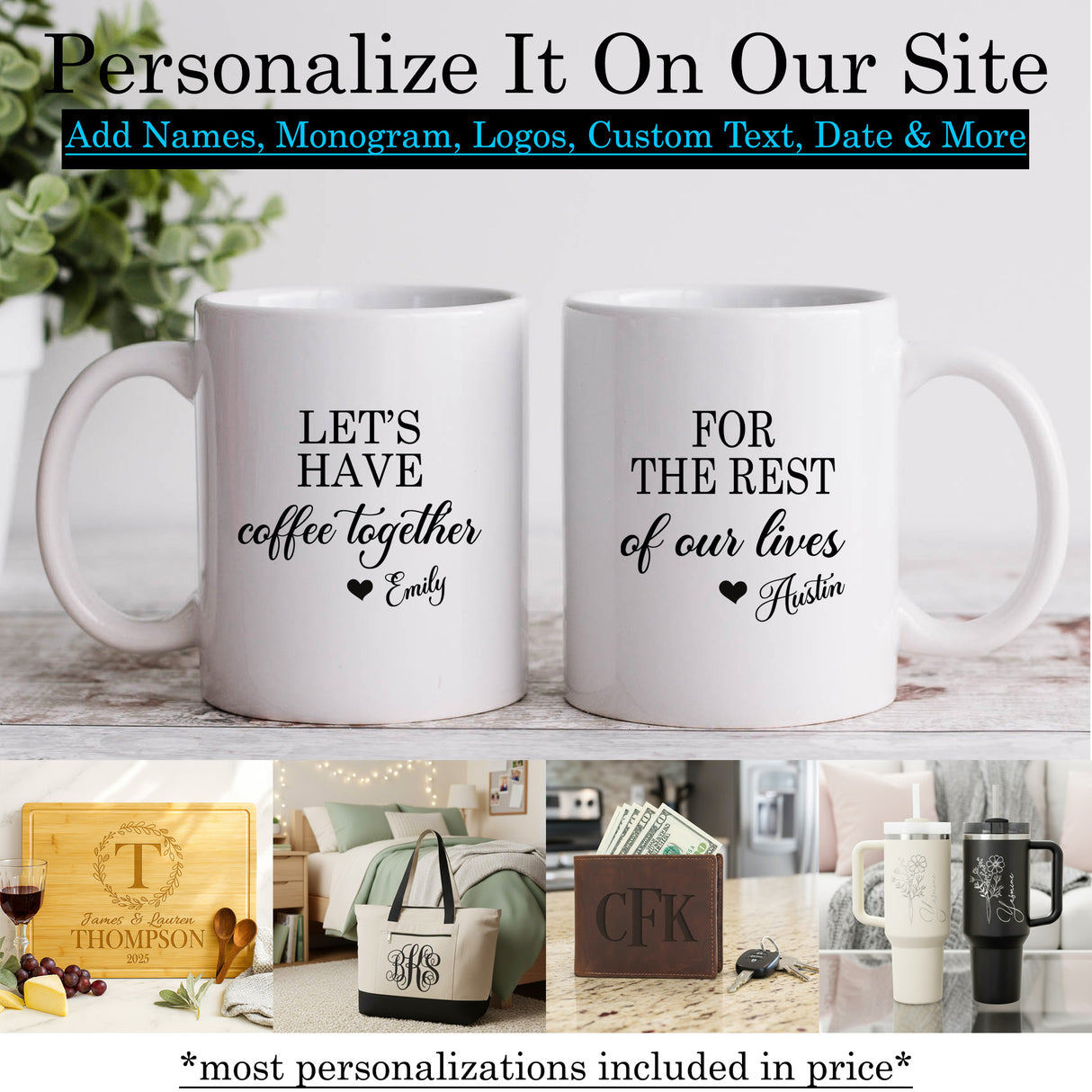 Mr and Mrs Personalized Matching Mug set with Last Name and Wedding Year