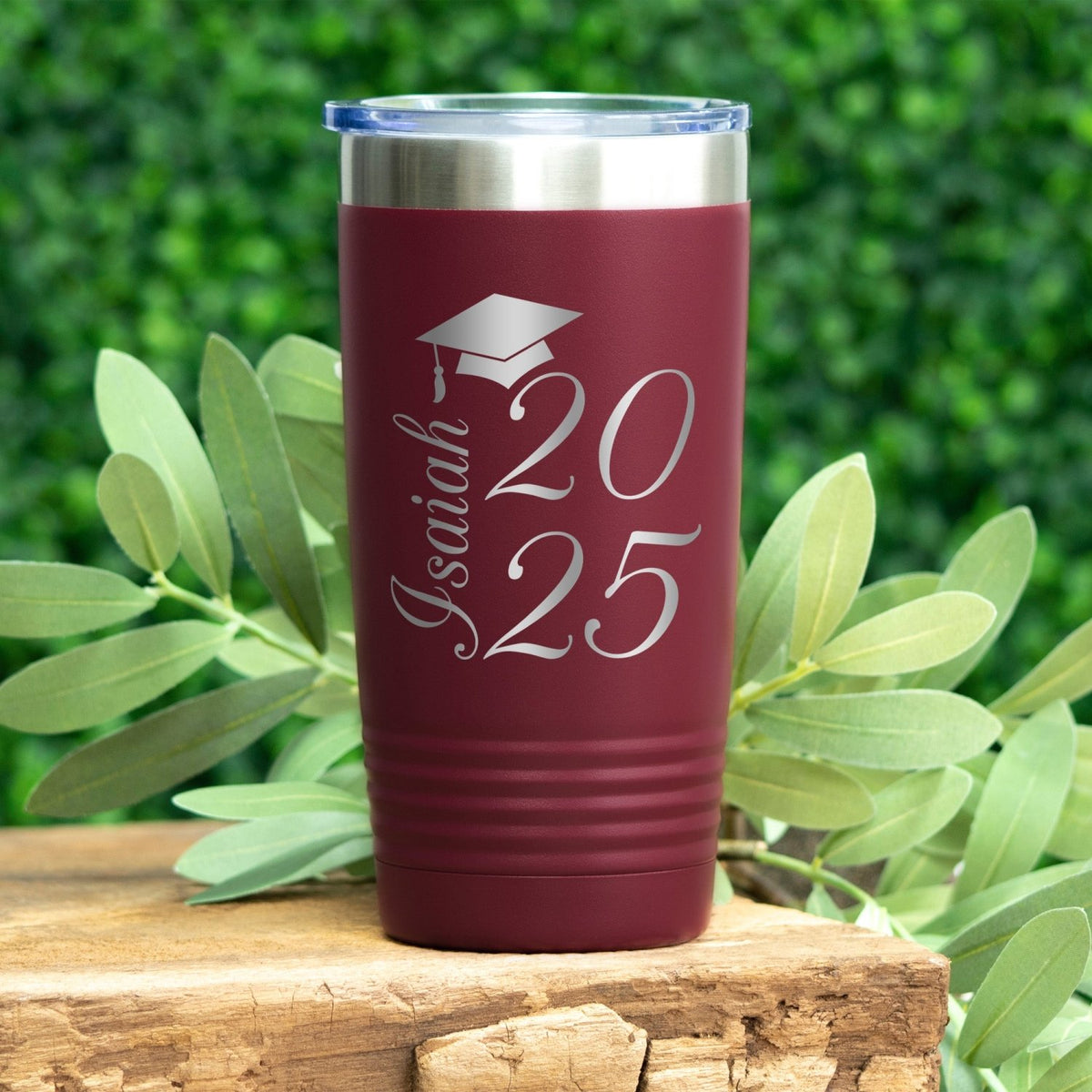 A personalized Class of 2025 graduation gift customized with name, year, and symbol, perfect for high school or college seniors.