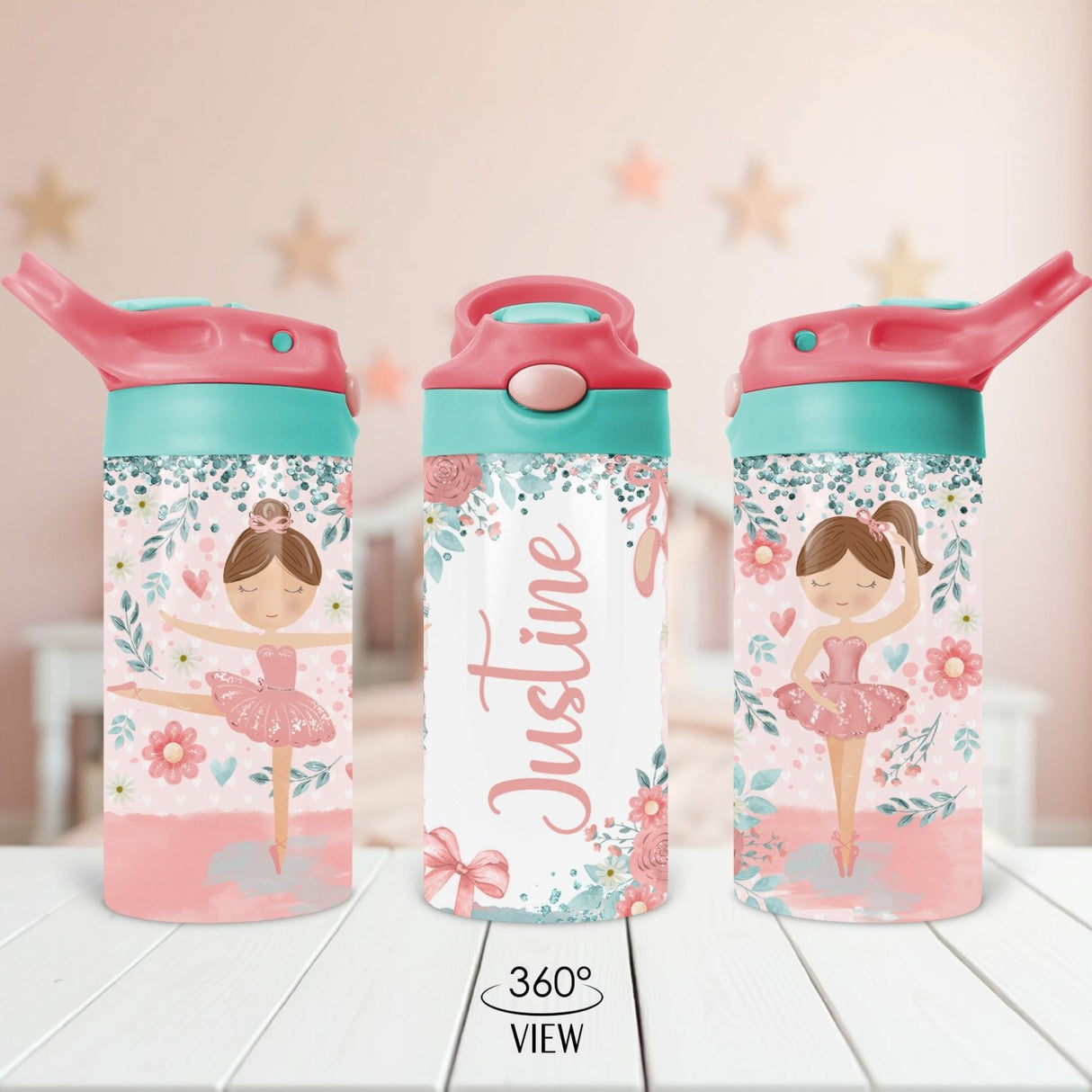 Personalized Back to school water bottle gifts for little girls. Cute ballet custom cups for toddlers.