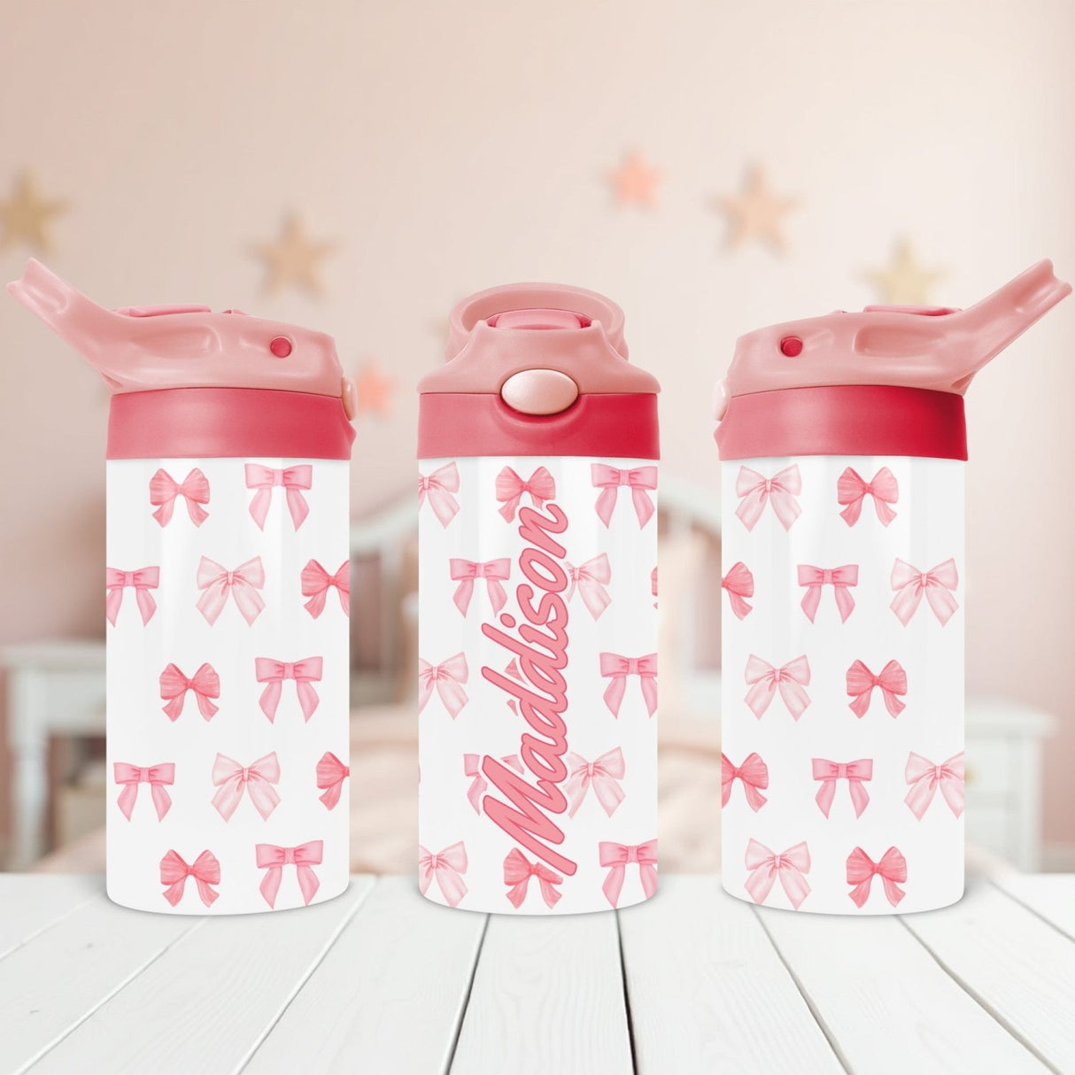 Custom pink water bottle back to school gift for little girls. Tumbler with name for kids.