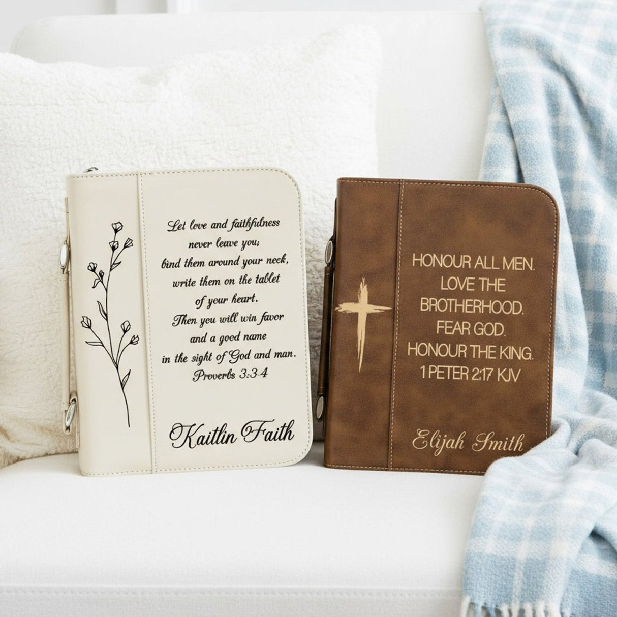 Verse w Name and Symbol Personalized Bible Covers, Christian Gifts - Gifts Are Blue