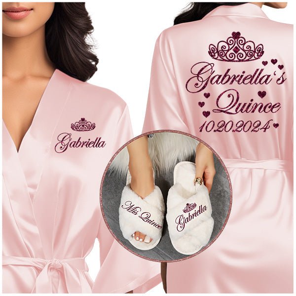Pretty Personalized Mis Quince Robe and Slipper Set Custom with Name and Date - Gifts Are Blue