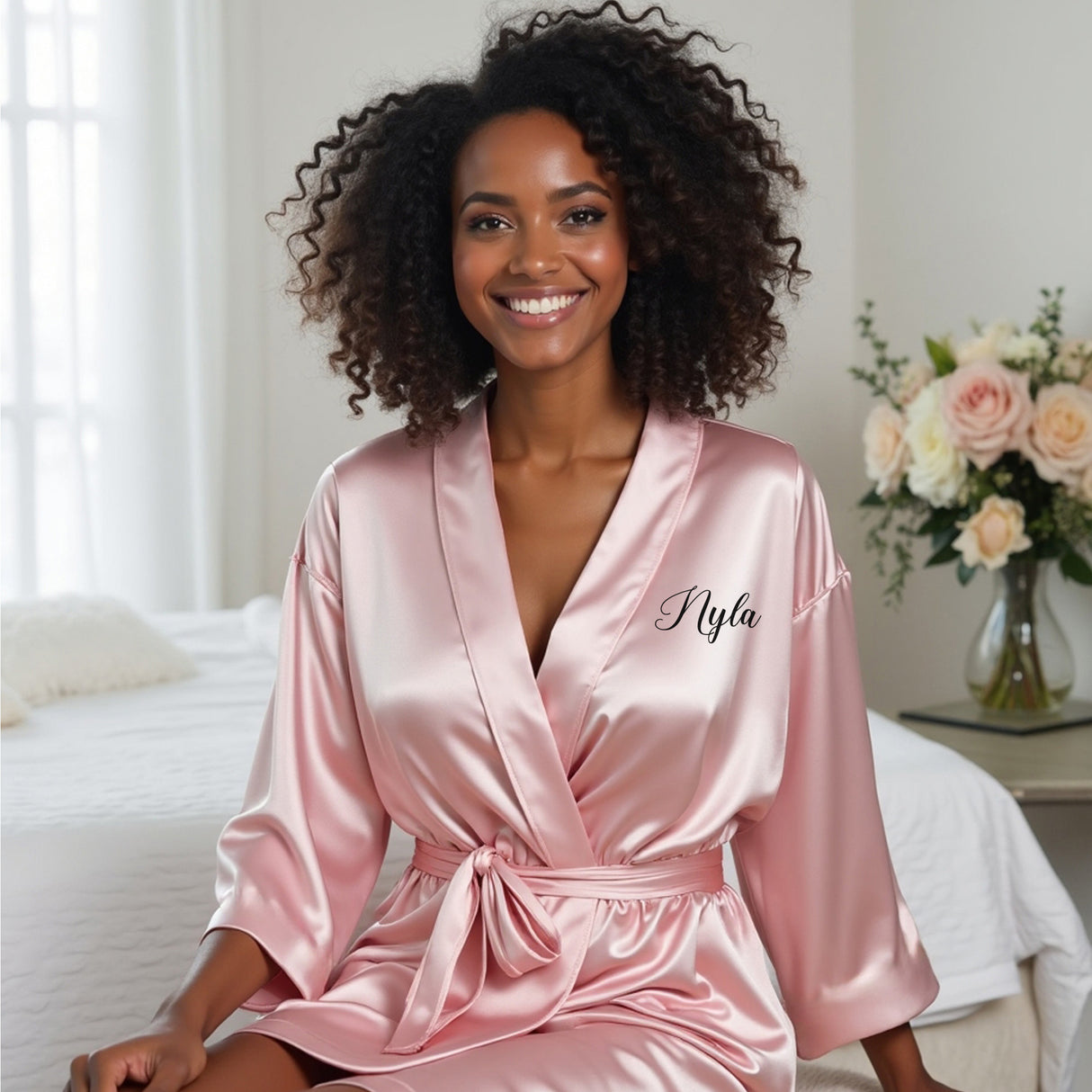 Custom robe for wedding gift for bridesmaids and bride, adorable satin robe with name for her.
