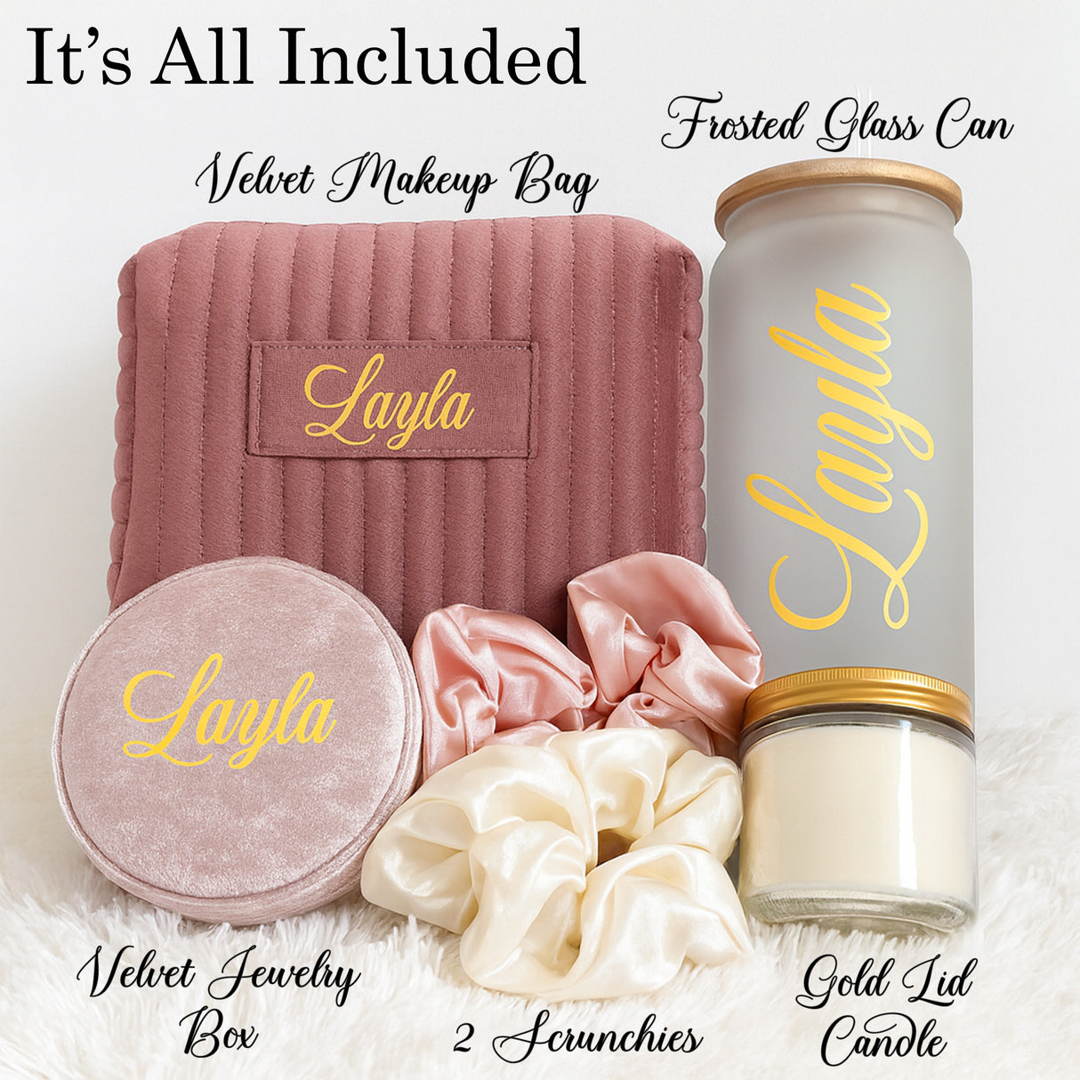 Personalized gift set for women. Gift box set for bridesmaid, mom, bride to be and more.